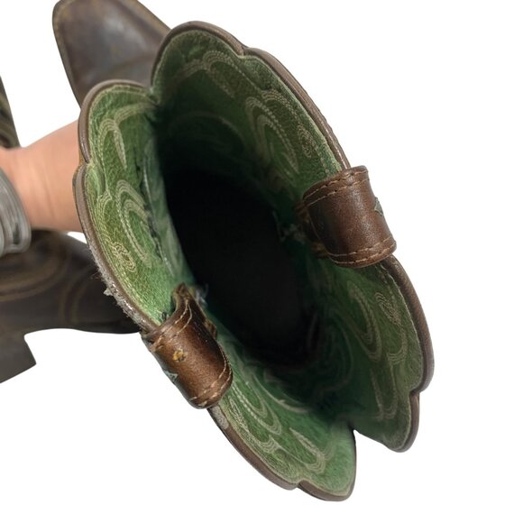 ARIAT 15834 Legend Square Toe Brown Leather Green INT Pull On Western Boots SZ 8 - Picture 4 of 10